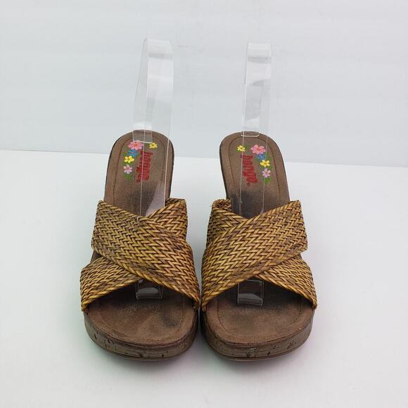Bongo Womens Size 8.5 Neutral Brown Slip On Woven Wedge Slide Sandals - Picture 6 of 11
